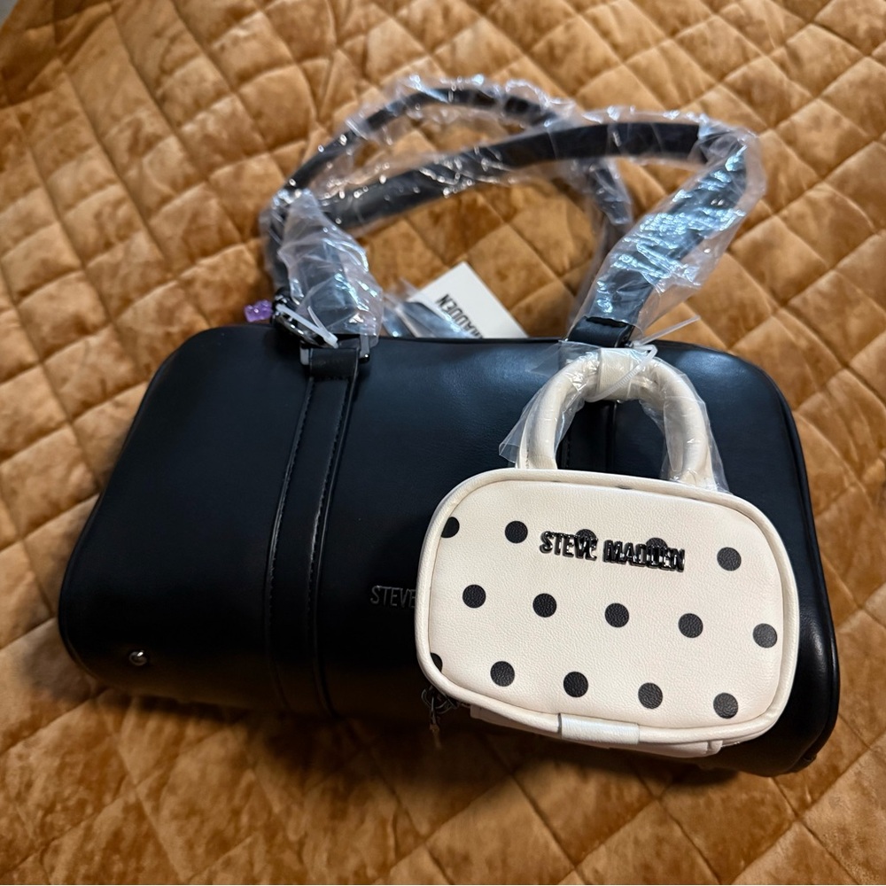 Steve Madden Black and White Polka Dot Shoulder Bag Set